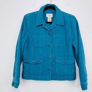 L.L Bean Teal Blue Multi Pocket Vintage Soft Short PEACOAT Jacket